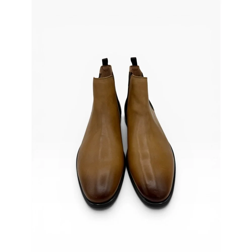Aldo Mens Tan‎ Leather Chelsea Boots Cognac Almond Toe Ankle Dress Boots